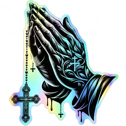 Reflective Holographic Jesus Car Sticker Christian Faith Vinyl Decal Waterproof for Car Truck Motorcycle Laptop Window Bumper Jesus Portrait Crown of Thorns Praying Hands Cross (Praying Hands) - color: Praying Hands