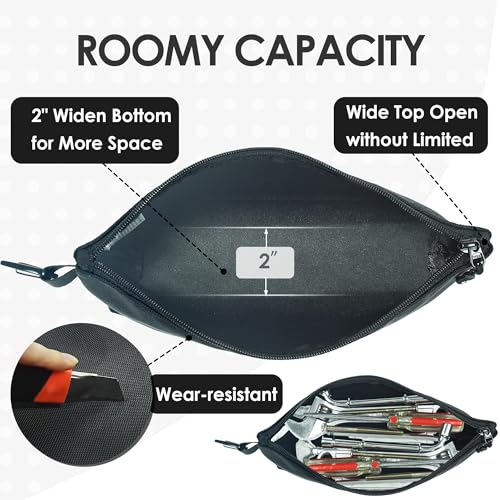 Small Tool Pouch - Compact Zipper Tool Pouches Bag - Heavy Duty 1680D Oxford Utility Bags Durable Small Pouch Organize Tools Clip on Belt or Backpack for Men Women - Electrician, Carpenter, DIY - size: Middle