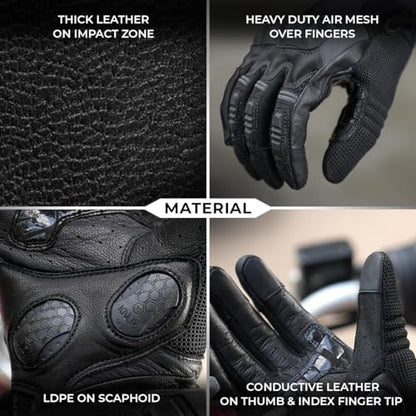 ViaTerra Holeshot Pro - Semi Gauntlet Hybrid Riding Gloves |Goatskin Leather |Touchscreen, Knox SPS 303 Palm Protection with Handy Clip Motorcycle Gloves - size: X-Large