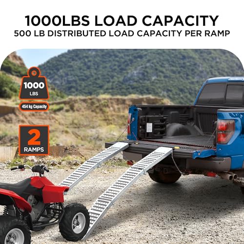 Rockland 72" x 9" Tri-Fold Steel Truck Ramps, 1000 LBS Capacity, Folding Trailer Ramps for Motorcycles, Ebikes, Dirtbikes and ATVs, Heavy Duty Loading Ramps for Trailer Pickup Truck, 2 Pcs - size: Steel Tri-Fold Ramp+1000LBS+72"x9"(Slim)