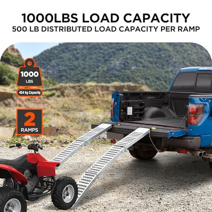 Rockland 72" x 9" Tri-Fold Steel Truck Ramps, 1000 LBS Capacity, Folding Trailer Ramps for Motorcycles, Ebikes, Dirtbikes and ATVs, Heavy Duty Loading Ramps for Trailer Pickup Truck, 2 Pcs - size: Steel Tri-Fold Ramp+1000LBS+72"x9"(Slim)