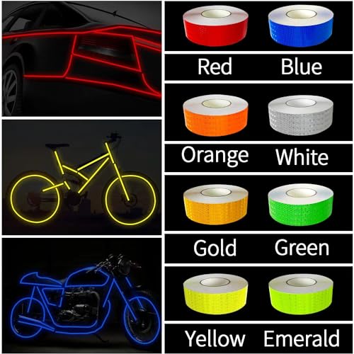 8 Rolls of 8 Colors High-Visibility Reflective Tape - Waterproof Self-Adhesive Safety Stickers for Outdoor Nighttime Visibility, Trailers, Clothing, Vehicles (1 in x 80 ft.) | Reflective stickers, night safety, waterproof, self adhesive. For clothing, tra