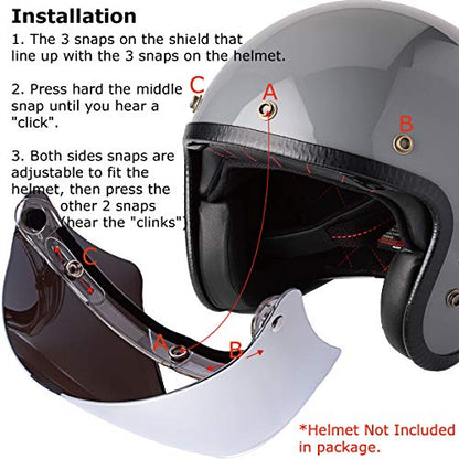 Universal 3 Snap-Button Visor for Open Face Motorcycle Helmet Wind Shield Flip Up Down (Smoke) - color: Smoke