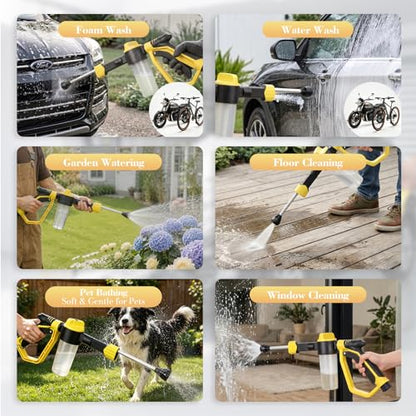 Car Wash Foam Gun for Garden Hose - High Pressure Foam Cannon Car Wash Kit with 3 Spray Modes - Professional Car Wash Hose Sprayer for Cars, Trucks, RVs, Motorcycles & More, Yellow