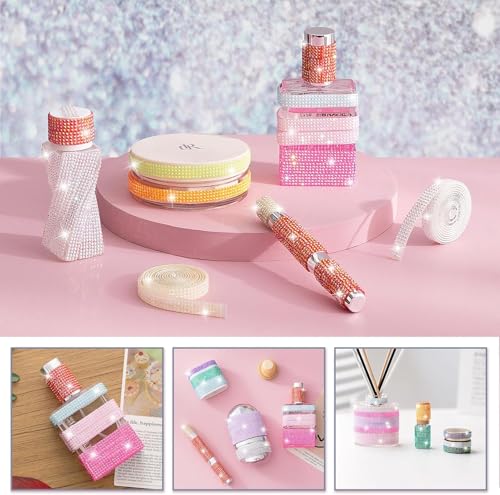Rhinestone Ribbon Self Adhesive Crystal Rhinestones, 6-Rolls Bedazzling Strips, 6-Yard Rhinestone Strips for DIY Craft, Rhinestones Tape Self Adhesive - color: 6 Colors-2