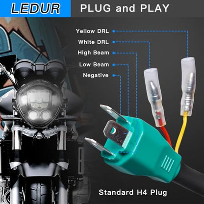 LEDUR 7 Inch Motorcycle Headlight With DRL Red Demon Eye Mount Bracket Hi/Low Beam Side Mount Headlight for H-arley Kawasaki Suzuki Yamaha Honda Cafe Racer Bobber Chopper Street Tracker Scrambler - size: 7IN Motorcycle Headlight-1PCS