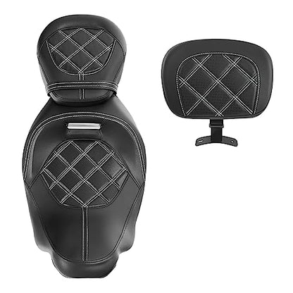Rider Seat Cushion For Touring, SLMOTO Motorcycle Low-Profile Passenger Seat, Rider Sissy Bar Backrest Pad For Harley Touring CVO Road King Street Glide Road Glide Electra Glide 2014-2023 Black White - color: Black White + Rider Backrest Pad#102