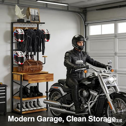 Motorcycle Helmet Holder Floor Standing, 72"x24"x14" | Large Capacity Motorcycle Helmet Storage Rack with Drawer, For Sports Helmets & Boots Clothing Cyclinge Gear Kit - size: 72"Hx24"Lx14"W
