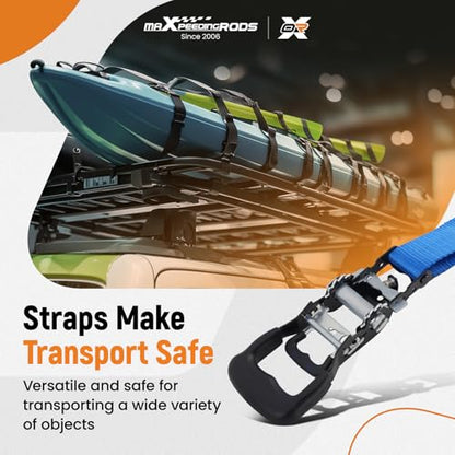 maXpeedingrods Heavy Duty Ratchet Straps 1.6 Inch x 8 FT Tie Down Strap 5208lbs Luggage Straps with S Hooks & Soft Loops for Towing Motorcycles ATVs UTVs Jet Skis Golf Carts 4 Pack - color: blue