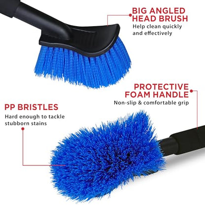 TAKAVU 17.5" Stiff Bristle Tire Brush with Long Handle - Heavy Duty Wheel and Tire Scrub Brush for Cleaning Sidewalls, Brake Dust, Wheel Wells, Trucks, RVs and Mats (Blue) - color: Blue