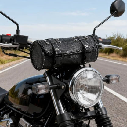 Universal Motorcycle Handlebar Bag Quick Release Crocodile PU Leather Waterproof Tool Bag with 2 Fixing Straps - color: Black 3