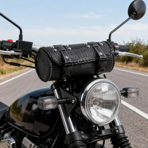 Universal Motorcycle Handlebar Bag Quick Release Crocodile PU Leather Waterproof Tool Bag with 2 Fixing Straps - color: Black 3