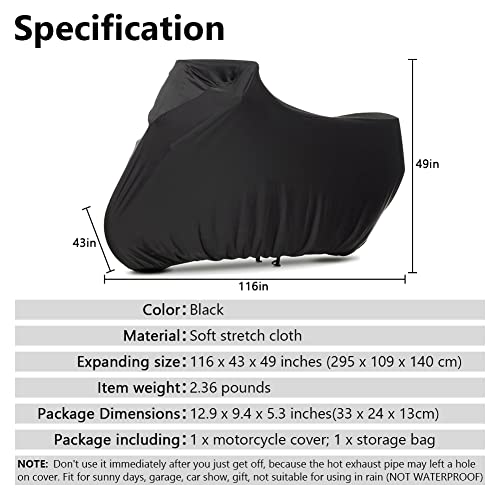 Indoor Motorcycle Cover Soft Stretch Dustproof Cover Compatible with All Motor, 116 inches - size: 4XL116"