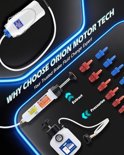 Orion Motor Tech Brake Bleeder Kit, 1L Brake Bleeder Bottle with 30 ml Fluid Extractor, 27 in Hose & Steel Chain, One-Person Brake Bleeding Tool Kit for Cars Motorcycle ATV