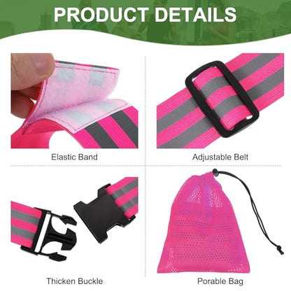 PATIKIL High Visibility Reflective Bands for Wrist Arm Ankle Leg, Adjustable Reflective PT Belt with Armbands & Storage Bag for Women Men Night Running Walking Cycling - color: Pink