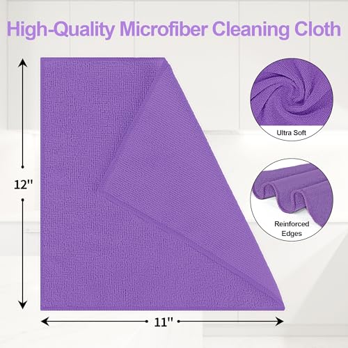 Microfiber Cleaning Cloth, 12 Pack Purple Cleaning Rags,12" X 11" Lint Free Dish Towels Wash Cloths, Reusable Microfiber Towels for Home and Kitchen Bathroom Apartment Cleaning Supplies - color: Purple, size: 12 Pack