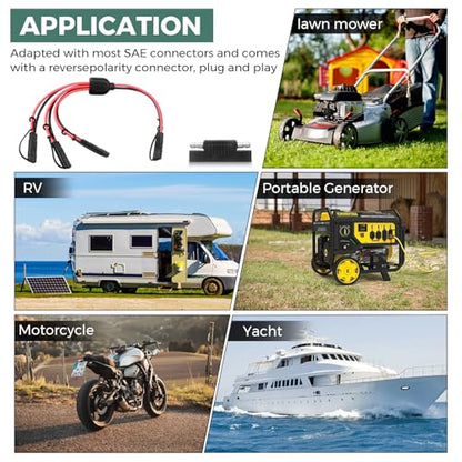 10AWG SAE Y Splitter Cable, 1 to 3 SAE Quick Disconnect Adapter | DC Power Automotive Extension Cord, Heavy Duty, 3-Way SAE Connector,For Car Motorcycle RV Solar Battery Connection - size: 10AWG 3Way Splitter