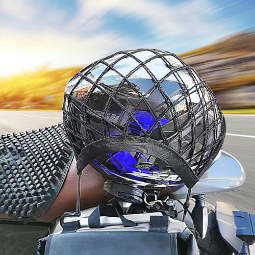 Upgrade Motorcycle Cargo Net for Helmet Storage, 10"×12" High Elastic Double Layer Bungee Net with 4 Strong Hooks, Luggage Rack Organizer for Bikes, Electric Bikes, Scooters, Motorcycles