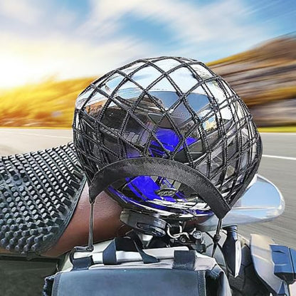 Upgrade Motorcycle Cargo Net for Helmet Storage, 10"×12" High Elastic Double Layer Bungee Net with 4 Strong Hooks, Luggage Rack Organizer for Bikes, Electric Bikes, Scooters, Motorcycles