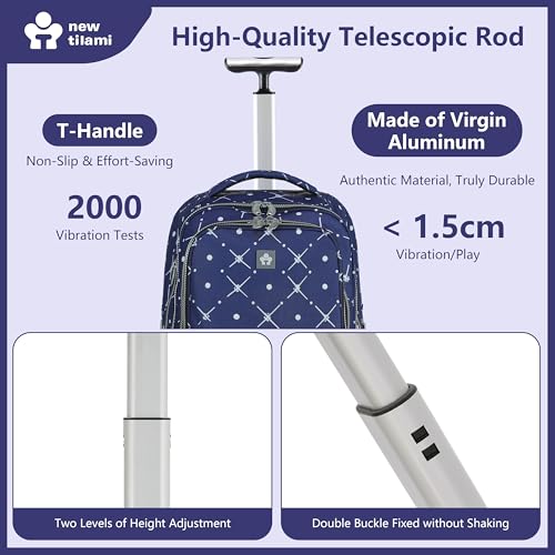 NEW TILAMI 20" Rolling Backpack for Teens Adults, Climbing Stairs Waterproof Backpack with Wheels for School Business Trave Camping with Laptop Compartment, Fit 17 Inch Laptop, Navy Bling - color: Navy Bling