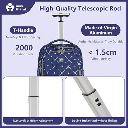 NEW TILAMI 20" Rolling Backpack for Teens Adults, Climbing Stairs Waterproof Backpack with Wheels for School Business Trave Camping with Laptop Compartment, Fit 17 Inch Laptop, Navy Bling - color: Navy Bling