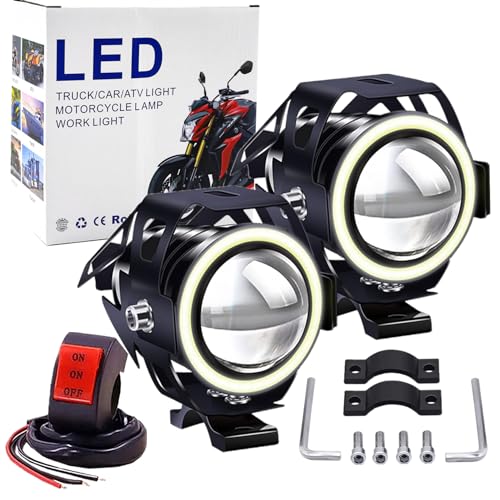 Ourbest Motorcycle Fog Lights with Switch, 12V/24V 3in Halo Auxiliary Light for ATV Scooter Trucks Luces exploradoras para Moto Pair White - color: White