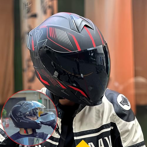 Bluetooth Full Face Motorcycle Helmet DOT Approved Modular Motorcycle Helmets with Built-in Sun Visor, Multi-Ventilation Ports, for Adults Men Women Casco Moto Hombres Mujeres - size: XXL61~62CM, style: K