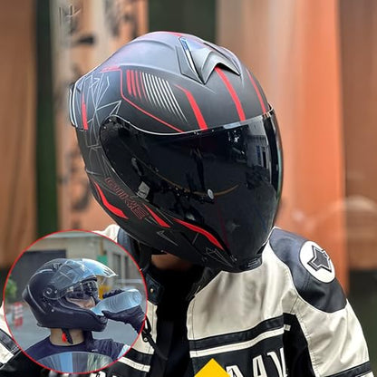 Bluetooth Full Face Motorcycle Helmet DOT Approved Modular Motorcycle Helmets with Built-in Sun Visor, Multi-Ventilation Ports, for Adults Men Women Casco Moto Hombres Mujeres - size: XL59~60CM, style: D