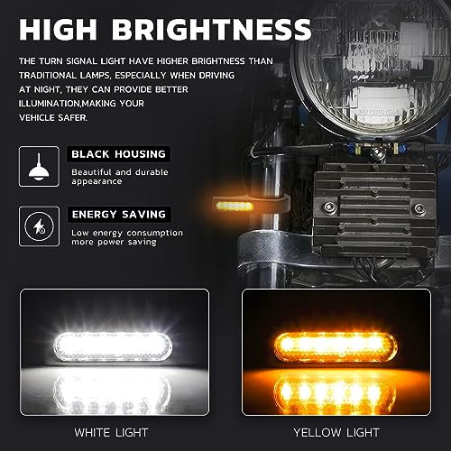 Rich Choices Motorcycle LED Turn Signal Light Indicators 40mm Front Fork Clamp Amber Lamp 12V Compatible with Honda Yamaha Harley Cruiser Bobber Chopper - color: Black#2