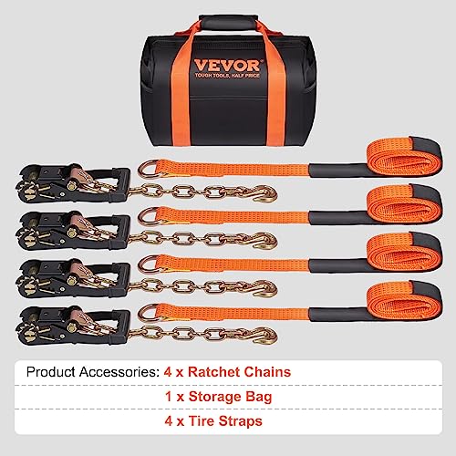 VEVOR Car Tie Down with Chain Anchors, Lasso Style 2"×120" Tire Straps, 5865 LBS Working Load, 11023 LBS Breaking Strength, with Heavy Duty Ratchets for Passenger Car, ATV, SUV, UTV, Truck, 4-Pack - style: Lasso-Style with Heavy Duty Hook