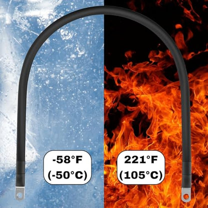 2 AWG Battery Cable with Battery Terminals, Pure Copper Wire, Automotive, Solar Power Inverter, Welding, Golf Cart, Lawn Mower, Motorcycle (Black Wire, 1 FT (12 in), 1/4" Lugs on Both Ends, 1pc) - color: Black, size: 1 FT 1/4" Lugs
