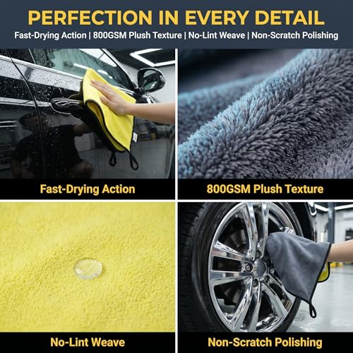 PARAROSE Microfiber Towels for Cars, 800GSM Car Drying Towel, Large Microfiber Cleaning Towels for Car Washing, Waxing, Buffing, Polishing, Scratch-Free Auto Detailing Towels, 6 Pack, 12 x 24 Inch - size: 6 Pack, 12 x 24 Inch