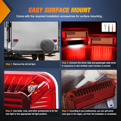 Nilight RV Tail Light 2PCS 72 LED Red Running Stop Brake Turn Signals White License Plate Lights Surface Mount Waterproof Taillights for Caravan Camper Van - color: RV Tail Light 72LED 2PCS