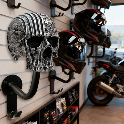 Helmet Holder,Skull Helmet Holder Wall Mount Helmet Rack with 2 Hooks Helmet Hanger for Coats,Caps,Baseballs,Rugby Helmet,Motorcycle Accessories - color: Black