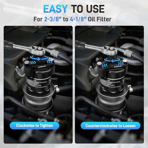 Universal Adjustable Oil Filter Wrench– 2-3/8 to 3-1/8 Inch (60-80mm) Cap Style Tool, 1/2" Drive Removal Tool with Non-Slip Serrated Jaws – Fits Small to Medium Spin-on Filters, UTVs, JetSkis