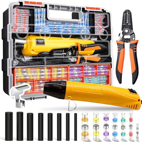 532PCS Heat Shrink Solder Seal Wire Connectors Kit with Mini Heat Gun, Solder Stick Wire Connectors Waterproof Wire Electrical Connector Kit for Marine, Automotive, Boat, Truck (26-6 Gauge) - size: 532PCS