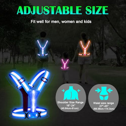 LED Rechargeable Reflective Vest with 11hrs Runtime, Light Up Safety Gear for Night Running Walking Cycling, USB Rechargeable - color: Blue