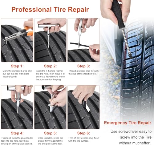 Tire Repair Kit with Tire Plug & Rubber Nail Solutions, Tire Screw Plug Kit with Screwdriver, Professional Heavy Duty Emergency Flat Tire Repair for Car, Truck, Motorcycle, Tractor, Mower, Wheelbarrow - style: Pro[36Pcs]