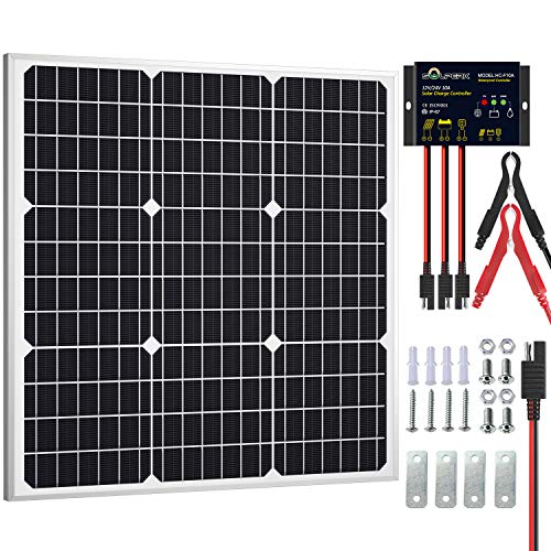 SOLPERK Solar Panel Kit 50W 12V, Waterproof Solar Battery Trickle Charger Maintainer + Waterproof Controller + Adjustable Mount Bracket for Boat Car RV Motorcycle(Without Mounting Bracket) - size: 50W PWM+Load