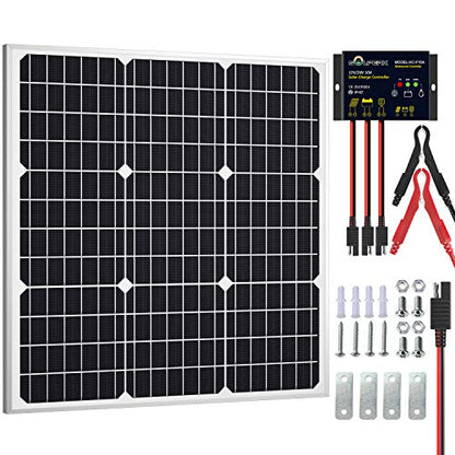 SOLPERK Solar Panel Kit 50W 12V, Waterproof Solar Battery Trickle Charger Maintainer + Waterproof Controller + Adjustable Mount Bracket for Boat Car RV Motorcycle(Without Mounting Bracket) - size: 50W PWM+Load