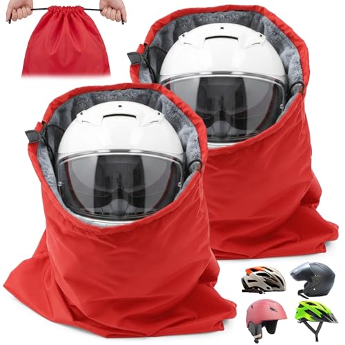 Motorcycle Helmet Bag with Soft Lining & Drawstring Closure, Waterproof Helmet Storage Bag, Large Capacity, Lightweight for Riding Hockey Welding Bicycle Dirt Bike Gear - color: Red