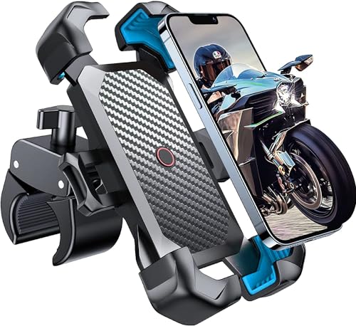 JOYROOM Motorcycle Phone Mount, [1s Auto Lock][100mph Military Anti-Shake] Bike Phone Holder for Bicycle, [10s Quick Install] Handlebar Phone Mount, Compatible with iPhone, Samsung, All Cell Phone - color: Blue