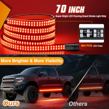 Nilight 2PCS 70 Inch Emergency Strobe Light Strip with Controller 864 LED Red Running Board Lights Flexible Side Flashing Warning Caution Safety Waterproof for Truck Construction Pickup - color: Red, size: Running Board Strobes w/Controller