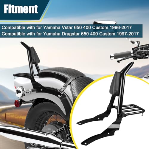 Motorcycle Detachable Sissy Bar Backrest with Luggage Rack Compatible with for 1996-2017 Yamaha VStar 650 400 Dragstar 650 400 Custom Passenger Backrest and Back Rest Pad - size: 1996-2017 Custom