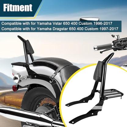 Motorcycle Detachable Sissy Bar Backrest with Luggage Rack Compatible with for 1996-2017 Yamaha VStar 650 400 Dragstar 650 400 Custom Passenger Backrest and Back Rest Pad - size: 1996-2017 Custom