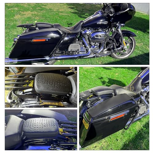 DREAMIZER Black Crocodile Leather Pillion Passenger Pad Rectangular Motorcycle Solo Seat Universal Rear Cusion 8 Suction Cups Pillon Cushion Compatible with Harley Custom Chopper Cruiser - style: Crocodile Black