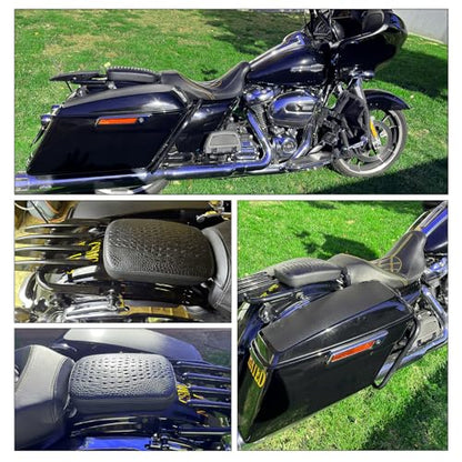 DREAMIZER Black Crocodile Leather Pillion Passenger Pad Rectangular Motorcycle Solo Seat Universal Rear Cusion 8 Suction Cups Pillon Cushion Compatible with Harley Custom Chopper Cruiser - style: Crocodile Black