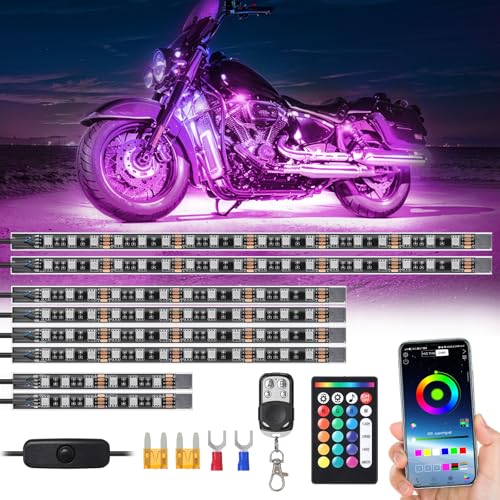 8Pcs Motorcycle RGB LED Strip Lights Kit for Harley Davidson Kawasaki Suzuki Yamaha Golf Cart, 12V Waterproof Multicolor Motorcycle Underglow Neon Light Strip with APP/Remote Control & Brake Signal - color: 8pcs-rgb+turn/brake