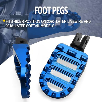 Motorcycle Foot Pegs MX Front Pegs Footrest Fit for Harley 2018-later Softail Low Rider S Breakout FXLRS Fat Bob 114 Street Bob FXBB Fat Boy Sport Glide FLSB (Blue) - color: Blue