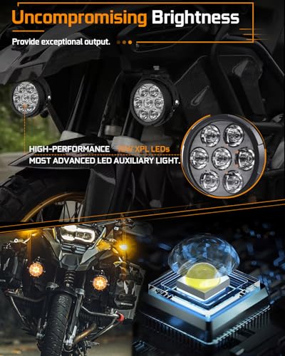 BraveWAY Motorcycle LED Driving Fog Lights 4.5IN 140W 15530LM White/Yellow Spotlight Auxiliary Offroad Ditch Pod Lights with Amber Covers Mount Brackets for Adventure Cruise Touring Motorcycle - size: 4.5INCH-7-F